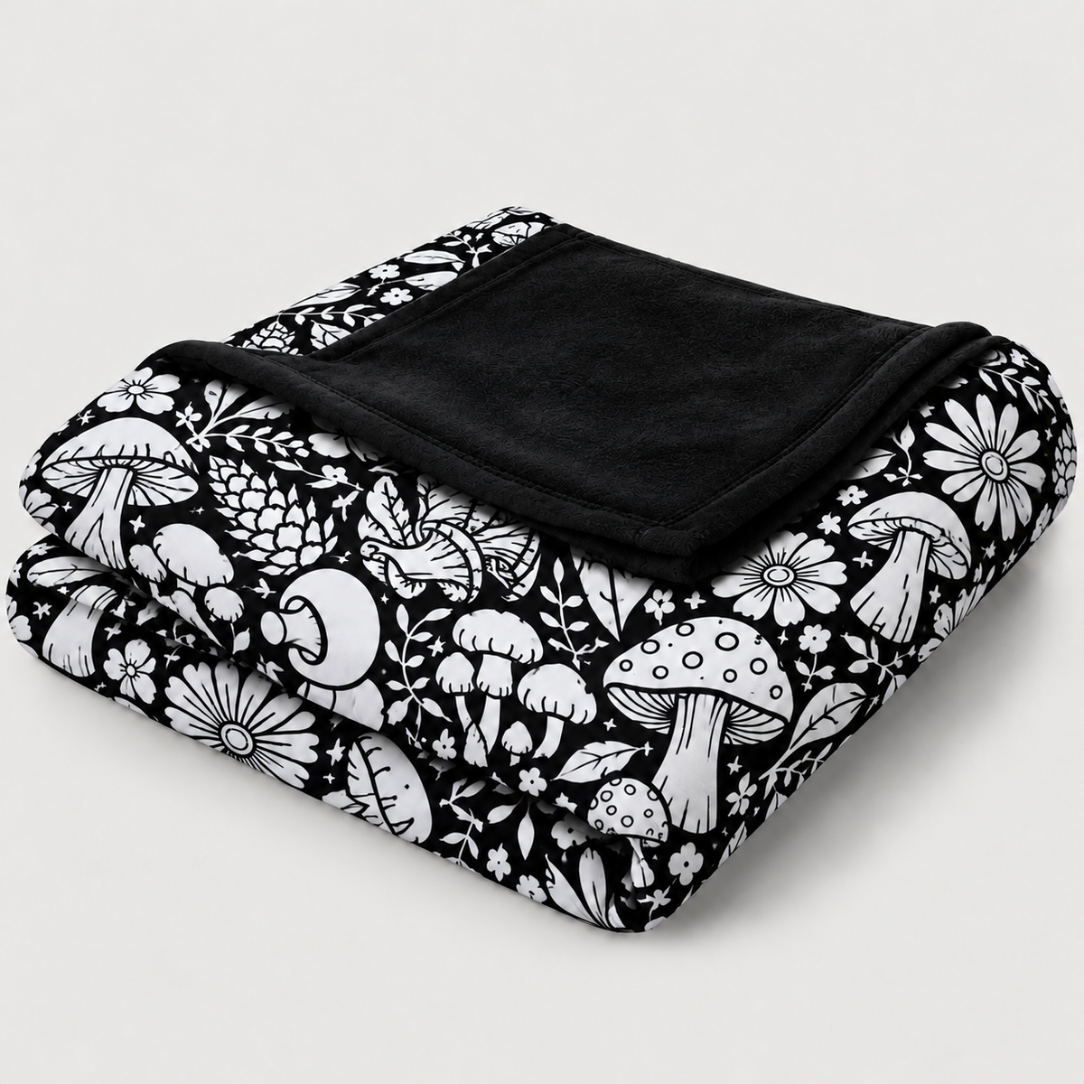 Mushroom Magic colour-in blanket – mushrooms and daisies