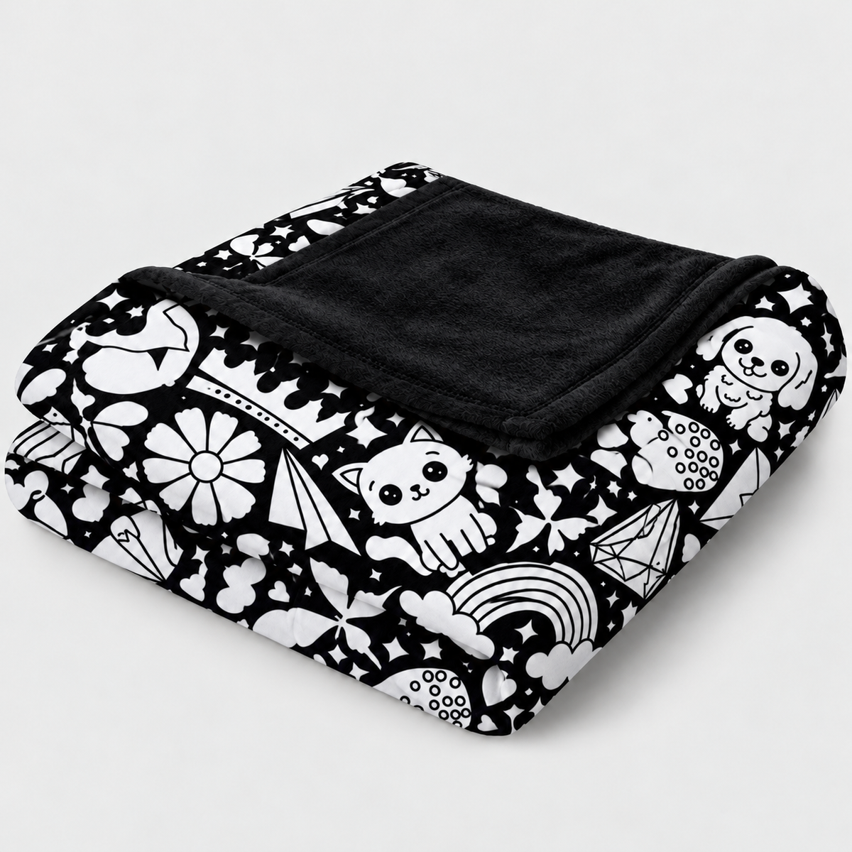 Happy Doodles colour-in blanket – cats, puppies, rainbows and gems