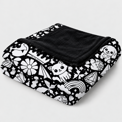 Happy Doodles colour-in blanket – cats, puppies, rainbows and gems