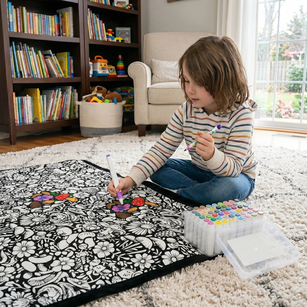 Child colouring with fabric markers