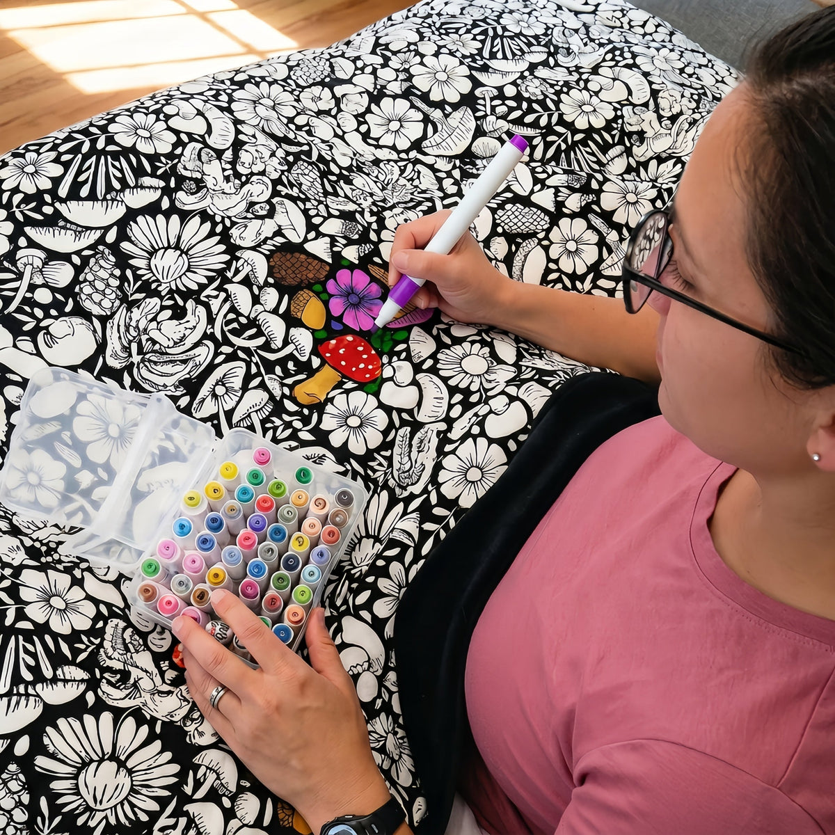 Colouring in with fabric markers