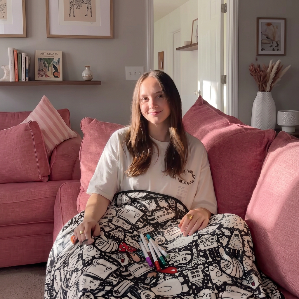 Snuggled up under a colour-in blanket